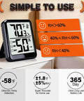 Indoor Room Thermometer And Hygrometer Real Time Temp And Humidity Monitor With Digital Display Accurate Readings From -58 To 158 F Easy Humidity Control Great For Home Office Nursery, black tabletop unit