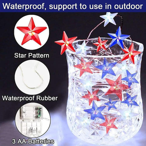 2 Pack 80 LED Red White Blue Patriot String Lights Battery Operated 20 Ft Indoor Outdoor Fairy Lights For 4th Of July