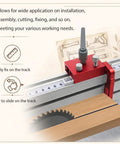 Universal 3.5 Inch Fence Flip Stop Block T Track Stop Block featuring calibrated reader on track for precision woodworking.