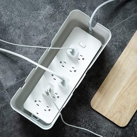 Open Cable Management Box With Wood Lid For Desk TV And Computer Cords Keep Power Strips And Cables Hidden Neat And Safe