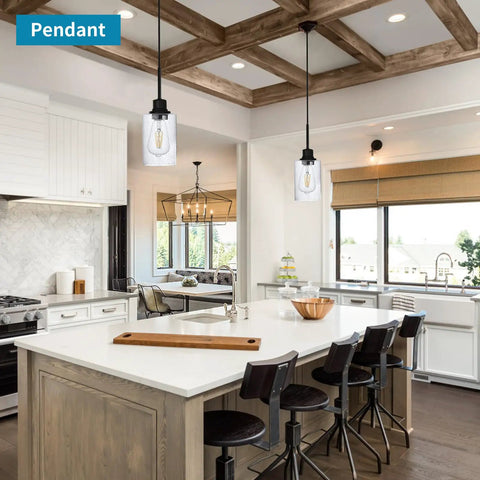 Kitchen with pendant lights featuring Seeded Lipless Glass Lamp Shade Cylindrical Light Cover With Standard Fitter Opening
