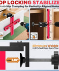Adjustable Cabinet Hardware Jig For Precise Hole Alignment In Knobs And Handles DIY Cabinet Install Drill Guide Template Spacing From 2.5 Inch To 7.5 Inch Aluminum Body Built To Last And Easy To Use For Quick Boss Level Accuracy in use on cabinet door with drill