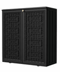 Outdoor Storage Cabinet With Shelf Waterproof Resin Shed For Patio And Garden, 60 Gallon Capacity, 34.3L By 15W By 36.2H, Black, closed view