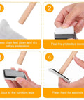 Step-by-step guide to installing 8 Pack Carpet Furniture Sliders for Heavy Furniture on Carpet, showing cleaning, peeling, sticking, pressing.