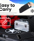 Heavy Duty 2 Pack Car Tire Traction Mats Featuring Non Slip Grip And Compact Handles Versatile Winter Recovery Tracks accessible in vehicle trunk.