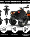 120 Piece Plastic Push Pin Clips Set For UTV ATV Motorcycle M6 M7 M8 Fasteners shown with durable poly rivets on ATV