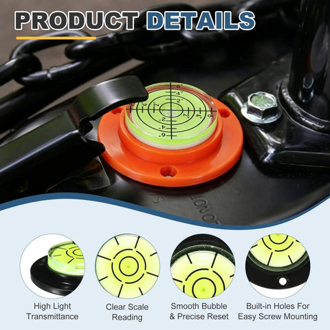 Nexarelle 6pcs Round Bubble Level D:48.9mm, H:12mm Black Green with clear scale and built-in holes for mounting.