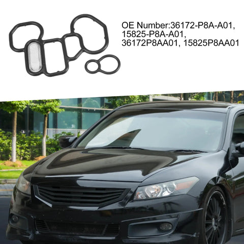 Front view of Honda with VTEC Solenoid Gasket Set For Honda Accord 1998-2012, Oil Leak Fix Kit displayed above, OE numbers shown.