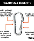 Heavy Duty Snap Hook For Trailer Safety Chains With Quick Release Spring Loaded Latch Diameter 9 16 Inch Carabiner Clip