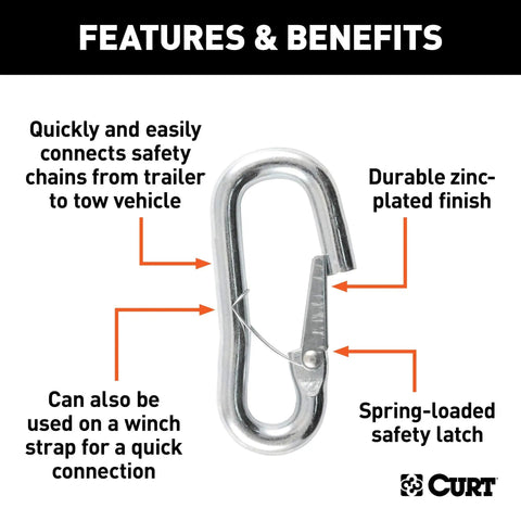 Heavy Duty Snap Hook For Trailer Safety Chains With Quick Release Spring Loaded Latch Diameter 9 16 Inch Carabiner Clip