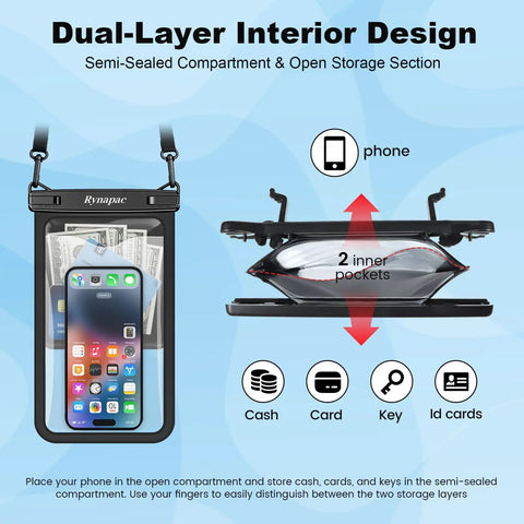 Large IPX8 Waterproof Phone Pouch 2 Pack Up To 10 Inch Case with dual-layer design for iPhone 17 16 15 Pro Max and Galaxy S26 Ultra