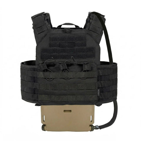 Black tactical vest with 1.75L Hydration Panel For Vests With Leakproof Reservoir, 105cm Detachable Tube, Silicone Bite Valve, Khaki