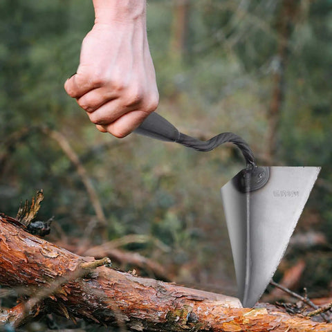 Triangle Hoe Digger Garden Tool Set For Weeding, Planting, And Ditch Digging, Heavy Duty Shovel With Iron Head in use outdoors