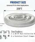 Badass Heavy Duty 2.5 Inch X 20 Foot PVC Dust Collection Hose With Steel Wire Coil Ultra Flexible, shown coiled with clamps.
