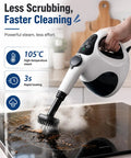 Lightweight Handheld Steam Cleaner With 400Ml Tank And Safety Lock, cleaning burnt residue on stovetop with steam.