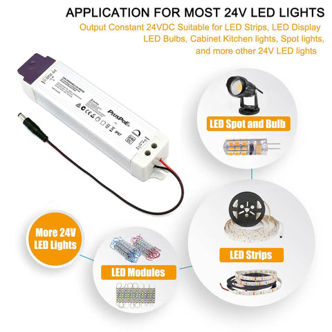 Ultimate 24V LED Dimmer Driver 50W with 0-100 Percent Dimming Triac ELV MLV for LED strips and cabinet lighting, product display