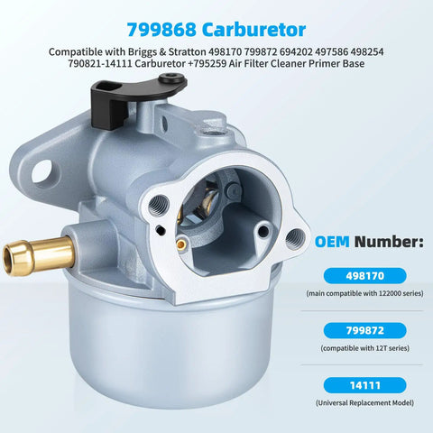Side view of Carburetor With Air Filter Cleaner And Primer Base Fits Briggs And Stratton 498170 799872 694202