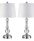Set Of 2 Touch Control Crystal Table Lamps With USB Port, 3 Way Dimmable Bedside Nightstand Lighting, White Fabric Shade