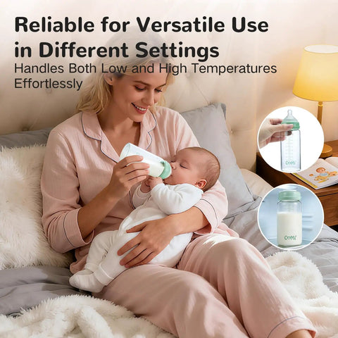 Mother feeding baby using Knock Out Wide Neck Glass Breastmilk Bottles Two Pack With Secure Screw Ring And Removable Marking Lid Bpa Free.