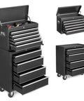 9 Drawer Rolling Tool Chest With Wheels And Lock Top Box With 5 Drawers And Bottom Cabinet With 4 Drawers Removable Design For Easy Split Use Heavy Duty Steel Storage For Workshop Garage Or Shop, black steel