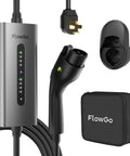 Level 2 Electric Vehicle Charger 40 Amp 9.6 Kw J1772 Connector with plug, wall mount, and carrying bag for fast charging.