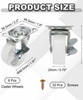 Product size of 1.9 Inch White Caster Wheels Set, 8 Pack, 360 Degree Swivel Casters With Brakes, with screw dimensions