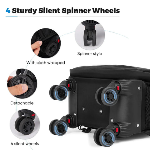 Amazon luggage rolling backpack, black fabric, 360° spinner wheels, fits 15.6 inch laptop