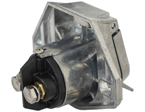 Heavy Duty Tractor Trailer Connector Socket For Power Tarp And Winch Systems Round Pin Truck Side Plug Die Cast Zinc Body, close-up view.