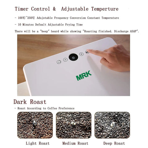 Automatic Coffee Bean Roaster With Nonstick Electric Pan For Peanuts Cashews And Chestnuts Featuring Adjustable Heat And Timer Knobs, showing timer control and various roast levels.