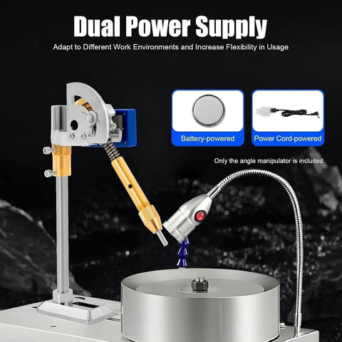 Pro Digital Angle Display Gemstone Faceting Machine Manipulator with dual power supply features for versatility in stone cutting.