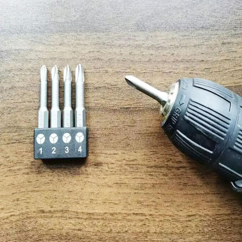 Heavy Duty S2 Magnetized Tri Wing Screwdriver Bits Set Quarter Inch Hex Shaft Y1 Y2 Y3 Y4 Fifty Millimeter Length with drill