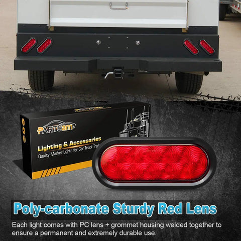 Beefy 12V LED Truck Trailer Light Kit Waterproof 2X 6 Inch Red Oval Tail Stop Turn Brake Lights on vehicle