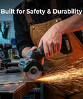 Cordless 3 Inch G12 Series Cut Off Tool Kit 20,000 RPM Interchangeable Blades in workshop cutting metal with sparks