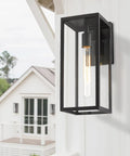 Outdoor Wall Sconce Lights 15 Inch Exterior Lantern With Clear Glass In Black for Porch and Patio mounted on house wall