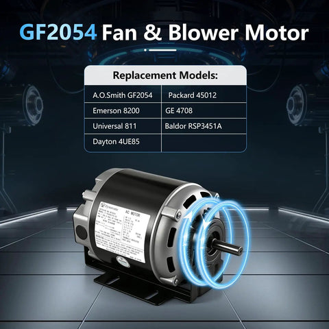 Half Horsepower 115 Volt 60 Hz 1725 RPM Belt Drive Fan Motor With 48 Frame For HVAC Systems Reversible Rotation Class B Insulation Thermal Protection And Long Lasting Quiet Operation, GF2054