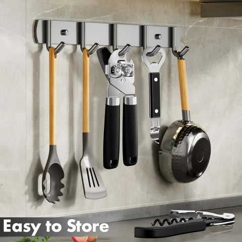 3 Piece Can Opener Bottle Opener and Wine Opener Set With Smooth Edge Manual Opener hanging on kitchen wall storage rack
