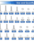 495 Pcs SAE And Metric Nuts And Bolts Kit With 26 Sizes M3 M4 M5 To 10 To 24 Pan Head Fasteners And Washers Size Chart