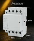 Front view of 4 Pole AC Contactor With 120V Coil Normally Open, 60A IEC 400V Rating, showing dimensions 3.3 in x 2.1 in x 2.6 in.