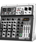 4 Channel Karaoke DJ Mixer With Bluetooth USB Audio Interface 16 Bit DSP Effects Plus 48V Phantom Power front view