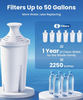 Six Pack Water Filter Cartridges Compatible With Brita Pitchers, BPA Free, filters up to 50 gallons, includes six filters
