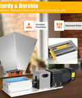 Real Workhorse Electric Grain Grinder With Four Detachable Hoppers, Heavy Duty Countertop Mill for Wheat Corn Barley Coffee Beans, showing stainless steel design.
