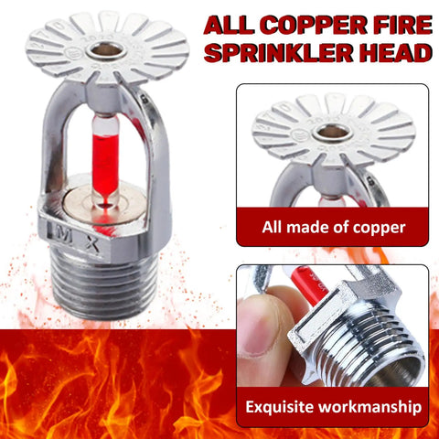 Tough As Nails Copper Pendent Fire Sprinkler Head Quick Response Drop Down Design For Home Safety Rated One Fifty Five Degrees Fahrenheit half inch thread view showing copper construction and red indicator