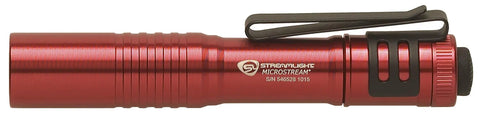 Ultra Compact EDC LED Flashlight With 45 Lumens And 420 Candela, AAA Battery Powered with red casing and pocket clip visible