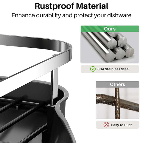 Expandable Dish Drying Rack For Kitchen Counter With Drainboard And Utensil Holder, rustproof 304 stainless steel material comparison