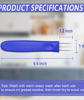 Side view of Two Pack 6.5 Inch 3 Prong Sausage Pricker Tools with dimensions, non-slip handle, stainless steel needles for home sausage making.