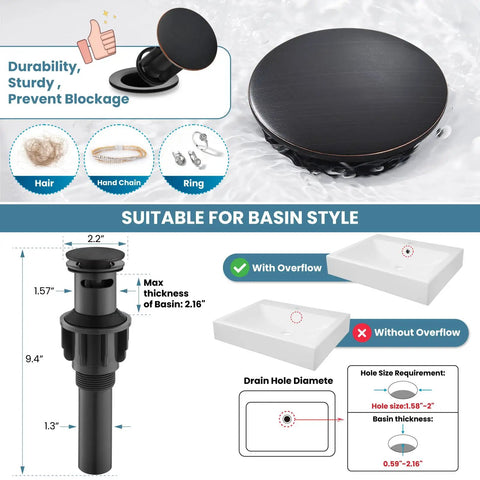 Old School Oil Rubbed Bronze Bathroom Sink Faucet With Single Hole, Pop Up Drain, cross-section diagram, anti-rust design