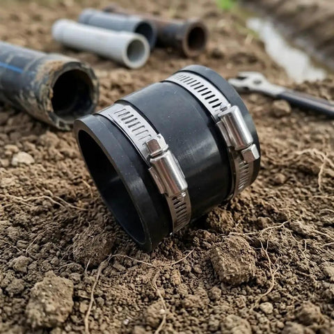 Top Notch Flexible Pipe Coupling Kit For 1 Inch PVC And Rubber Drain Repair Clamps Fast Fix For Leaky Sewer Lines Easy Install Plumbing Connection black rubber coupling with stainless clamps on soil