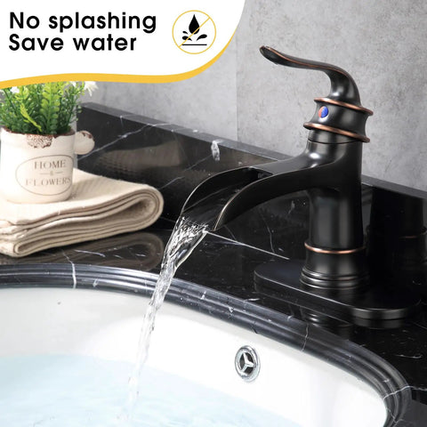 Waterfall Bathroom Faucet Single Handle One Hole Oil Rubbed Bronze Finish Lavatory Faucet With Large Spout Deck Plate Included