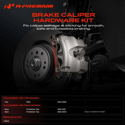 Premium Front Disc Brake Hardware Kit For Fiat 500L And Ram ProMaster City With Super Durability Components To Upgrade Your Ride Fast And Nailed It Right. front brake caliper and rotor close-up