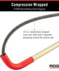 Heavy Duty Toilet Auger With Bulb Head Snake And Pro Clog Remover For Modern Low Flow Toilets Smooth Operator Drain Tool view of compression-wrapped inner core.